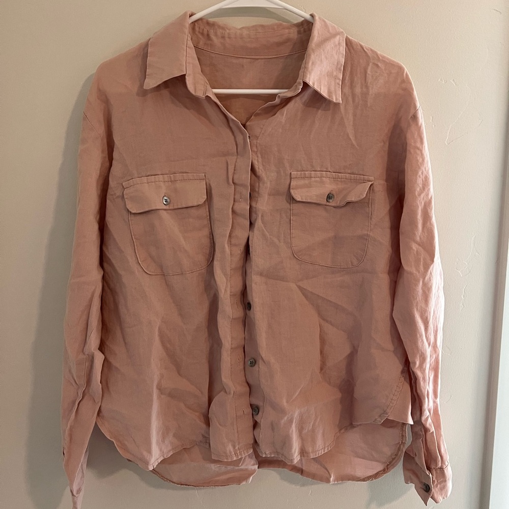 Pink linen button down